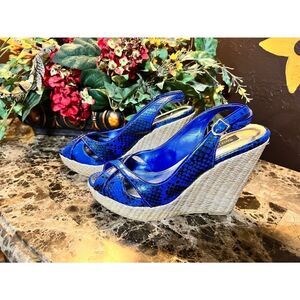 White House Black Market Sophie Blue Strappy Slingback Wedge Size 7.5